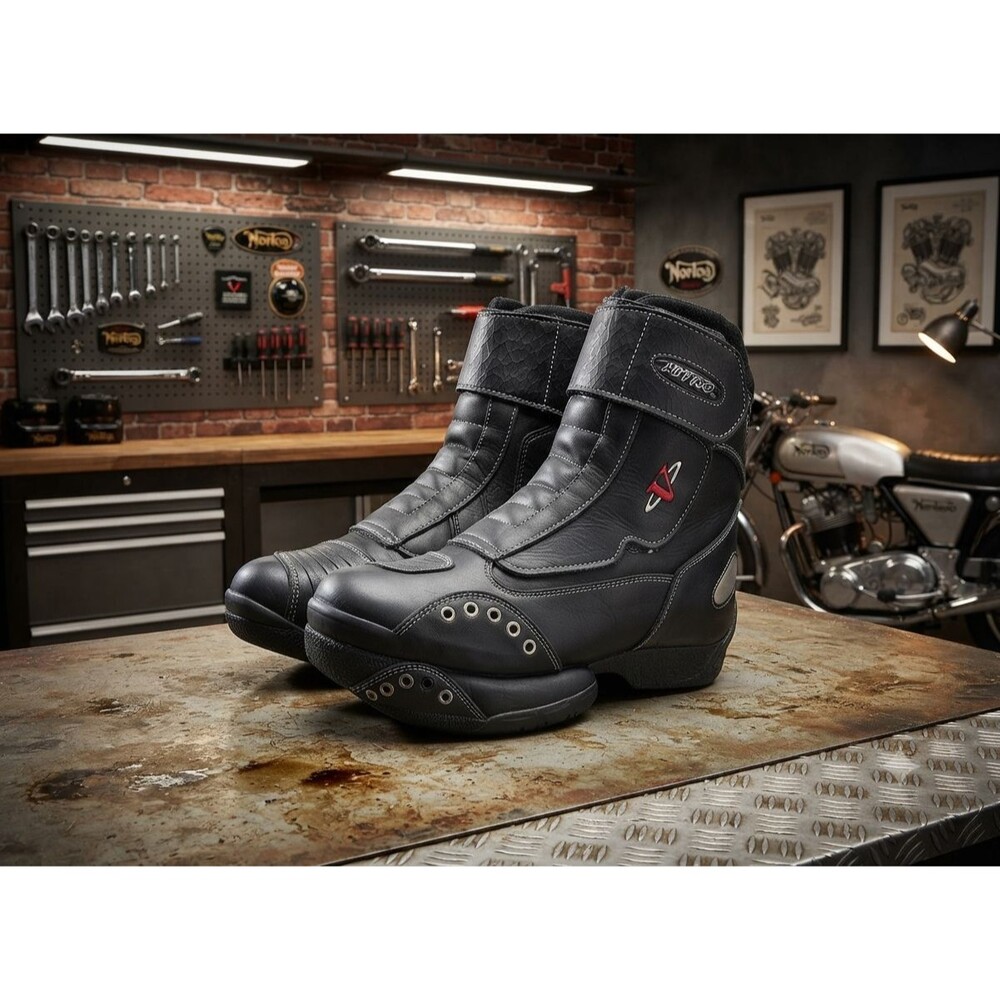 Nitro Racing Motorcycle Boots Black Leather Mens Size 10 Street Bike Riding Gear